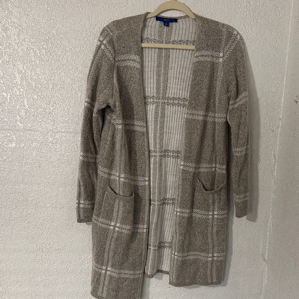 Apt. 9 Taupe Plaid Open Cardigan